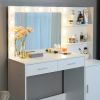 Vanity Desk with Mirror and Lights, 46.4IN Dressing Table with 2 Large Drawer&Large Vertical Organizer