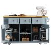 53inch Large Kitchen Island with Drop Leaf,Power Outlet,Door Internal Storage Rack,Rolling Kitchen Cart on 5 Wheels with 5 Open Side Racks for Kitchen