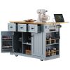 53inch Large Kitchen Island with Drop Leaf,Power Outlet,Door Internal Storage Rack,Rolling Kitchen Cart on 5 Wheels with 5 Open Side Racks for Kitchen