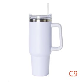 40 oz. With Logo Stainless Steel Thermos Handle Water Glass With Lid And Straw Beer Glass Car Travel Kettle Outdoor Water Bottle (Color: C9, Capacity: 1200ml)