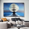 Handmade Sailboat Painting Seascape Original Art Boat Painting Nautical Artwork Full Moon Canvas Painting Night Sky Wall Art