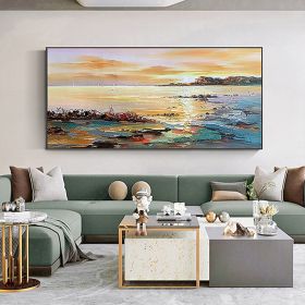 Hand Oil Painting Canvas Wall Art Decoration Abstract Seascape Painting Colorful Seaside Sunset for Home Living Room hallway bedroom luxurious decorat (size: 40x80cm)