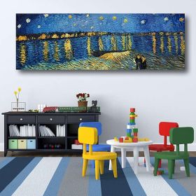 Hand Painted Van Gogh Museum Quality Oil Painting - Abstract Landscape Starry Night Over the Rhone Modern Large Rolled Canvas Living Room hallway bedr (size: 40X120cm)