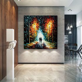 Hand Painted Oil Painting Original Romantic Cityscape Oil Painting On Canvas Large Wall Art Abstract Colorful Forest Painting Custom Tree Painting Bed (style: 01, size: 120x120cm)