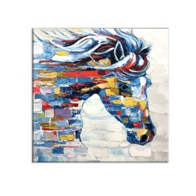 Large Hand painted Colorful Oil Handsome Horse Painting Canvas Painting Animal Pictures wall art cuadros picture for living room (size: 70x70cm)