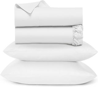 4 Pc Bed Sheet Sets Mattress Pad 100% Pure Cotton Double Bed Sheets Set of Posters 1000 Thread Count Sheets Set King Size Home (Color: 01  White, size: California King)