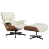 Living Room Standard Size Lounge Chair Armchair With Ottoman Genuine Leather Swivel Chair