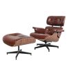 Living Room Standard Size Lounge Chair Armchair With Ottoman Genuine Leather Swivel Chair